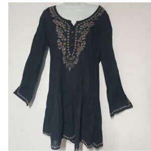 Lucky Brand **stylish BoHo dress, black w/ Gold needlepoint, Medium